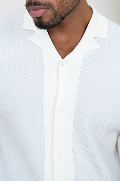 Herringbone Premium Knit Shirt - Grey/White